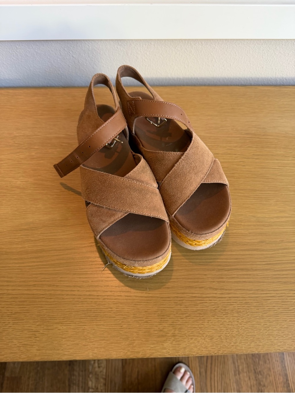 UGG Tan Suede Crisscross Platform Sandals
